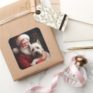 West Highland White Terrier Weihnachtsmann Weihnac Quadratischer Aufkleber