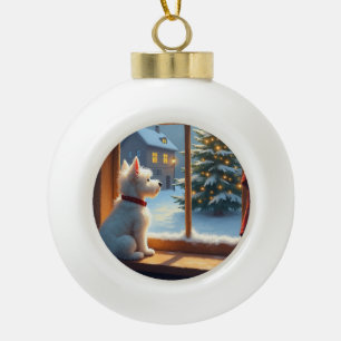 West Highland White Terrier Weihnachtsmorgen Blick Keramik Kugel-Ornament