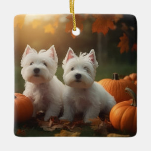 West Highland White Terrier Welpe Herbst Kürbis Keramikornament