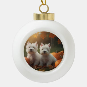 West Highland White Terrier Welpe Herbstkürbis Keramik Kugel-Ornament