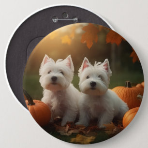 West Highland White Terrier Welppy Autumn Pumpkin Button