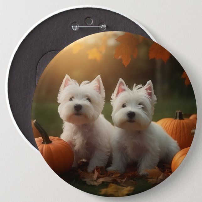West Highland White Terrier Welppy Autumn Pumpkin Button (Vorne & Hinten)