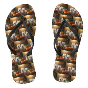West Highland White Terrier Welppy Autumn Pumpkin Flip Flops