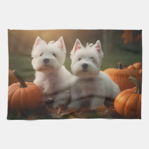 West Highland White Terrier Welppy Autumn Pumpkin Geschirrtuch