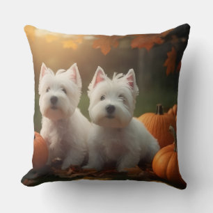 West Highland White Terrier Welppy Autumn Pumpkin Kissen