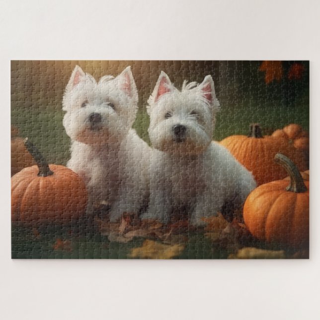 West Highland White Terrier Welppy Autumn Pumpkin Puzzle (Horizontal)