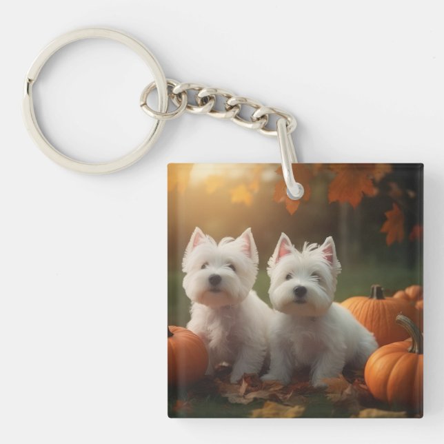 West Highland White Terrier Welppy Autumn Pumpkin Schlüsselanhänger (Vorderseite)