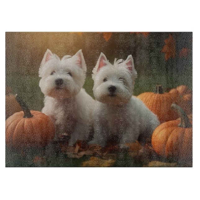 West Highland White Terrier Welppy Autumn Pumpkin Schneidebrett (Vorderseite)