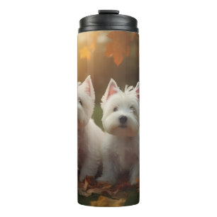 West Highland White Terrier Welppy Autumn Pumpkin Thermosbecher