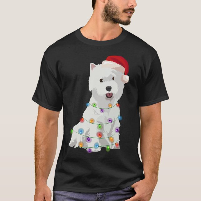 West Highland White Terrier Westie Christmas Light T-Shirt (Vorderseite)