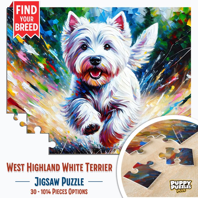 West Highland White Terrier "Westie" Dog Portrait Puzzle (Vibrant Westie Portrait Acrylic Print - Energetic Dog Art for Your Home)