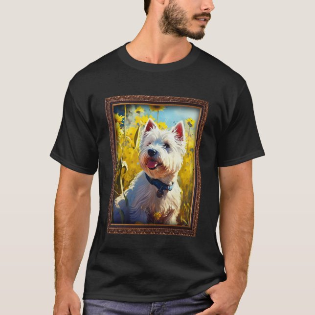 West Highland White Terrier Westie Malerei Sunflo T-Shirt (Vorderseite)