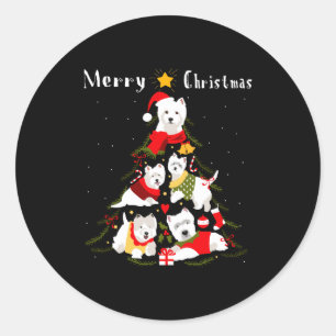 West Highland White Terrier Westie Weihnachtsbaum Runder Aufkleber