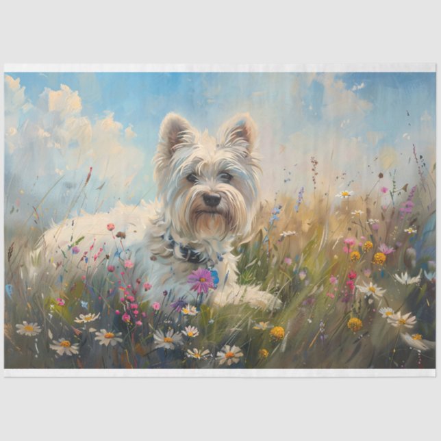 West Highland White Terrier Wildblumen Decoupage Seidenpapier (Vorderseite)