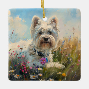 West Highland White Terrier Wildblumen Keramikornament