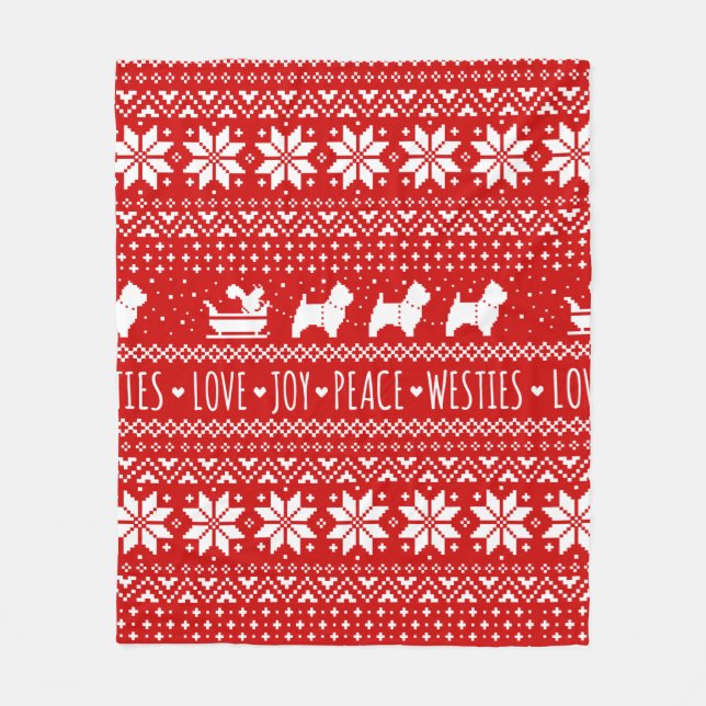 West Highland White Terriers Weihnachtswestie Hund Fleecedecke (Vorderseite)