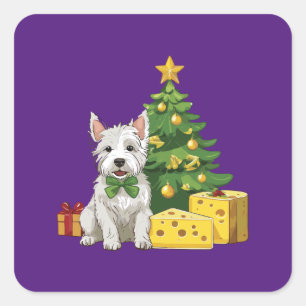 West Highland White zu Weihnachten mit Käse Quadratischer Aufkleber