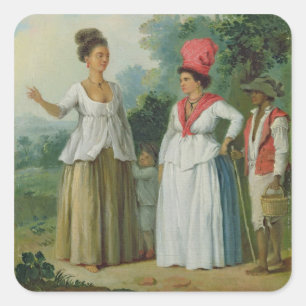 West Indian Women of Color, mit einem Kind und Bla Quadratischer Aufkleber