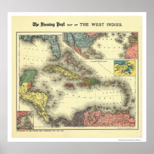 West Indies Abend Post Map 1898 Poster