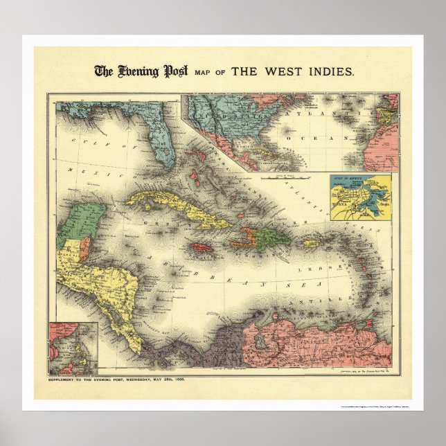 West Indies Abend Post Map 1898 Poster (Vorne)