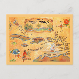 West Indies Caribbean Islands Map Can Cooler Postkarte