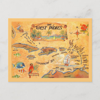 West Indies Caribbean Islands Map Can Cooler Postkarte