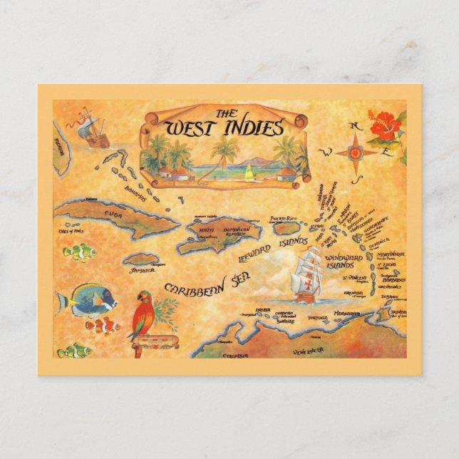 West Indies Caribbean Islands Map Can Cooler Postkarte (Vorderseite)