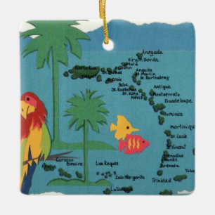 West Indies Inseln Farbige Karte Keramik-Ornament Keramikornament