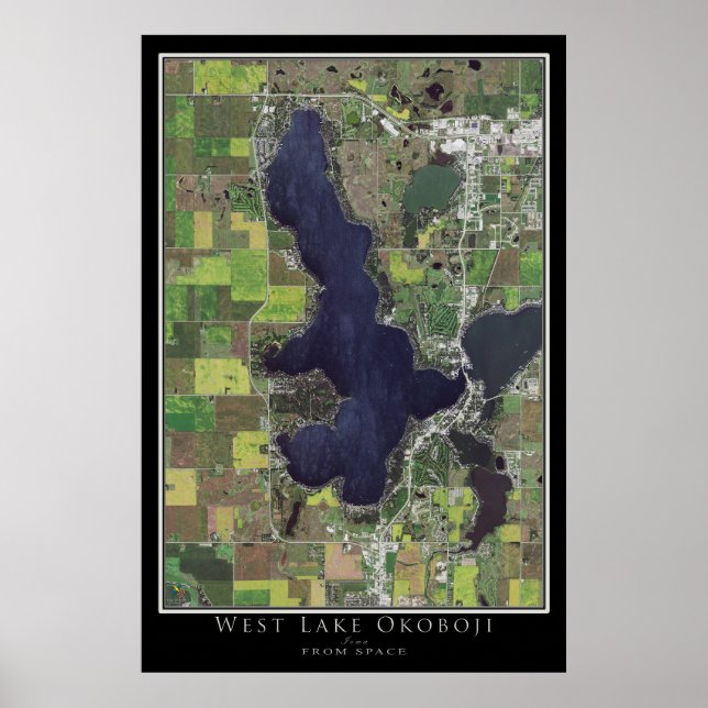 West Okoboji Lake Iowa Satellite Poster Karte (Vorne)