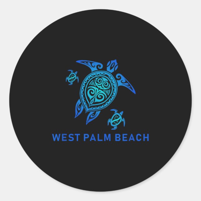 West Palm Beach Blue Tribal Turtle Runder Aufkleber (Vorderseite)