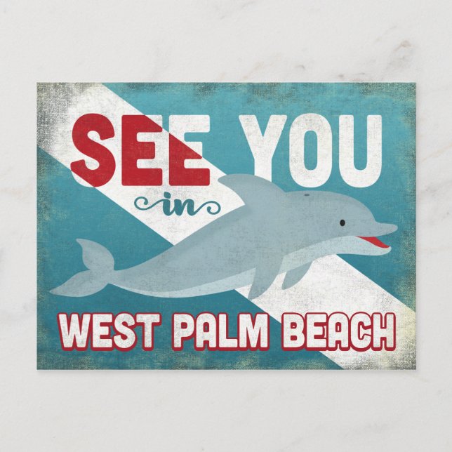West Palm Beach Dolphin - Retro Vintage Travel Postkarte (Vorderseite)