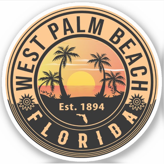 West Palm Beach Florida Retro Sunset Souvenirs Aufkleber (Vorderseite)