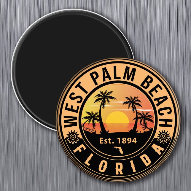 West Palm Beach Florida Retro Sunset Souvenirs Magnet (Von Creator hochgeladen)