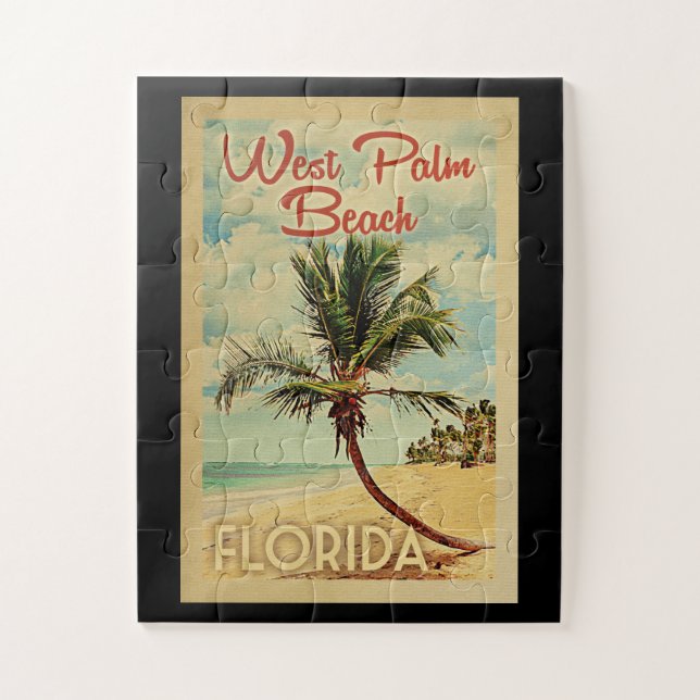 West Palm Beach Palm Tree Vintage Travel Puzzle (Vertikal)