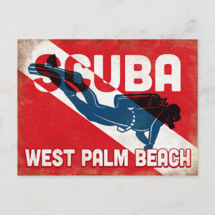 West Palm Beach Scuba Diver - Blue Retro Postkarte