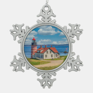 West Quoddy Head Leuchtturm, Lubec, Maine Schneeflocken Zinn-Ornament