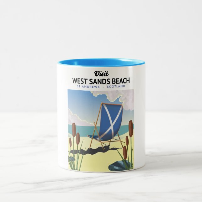 West Sands Beach, St Andrews Scotland Zweifarbige Tasse (Mittel)