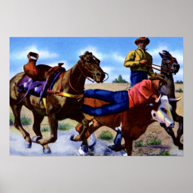 West Texas Bull Dogging Hereford Steer Poster (Vorne)