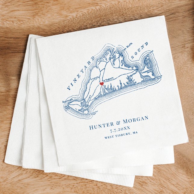 West Tisbury Map Elegant Navy Blue Wedding Serviette (West Tisbury Martha's Vineyard Map Wedding Napkin in Elegant Navy Blue by Coastal Map Designs)