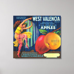 West Valencia Apple Crate LabelWatsonville, CA Leinwanddruck