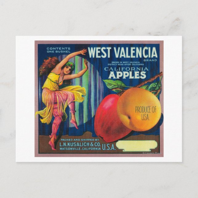 West Valencia Apple Crate LabelWatsonville, CA Postkarte (Vorderseite)