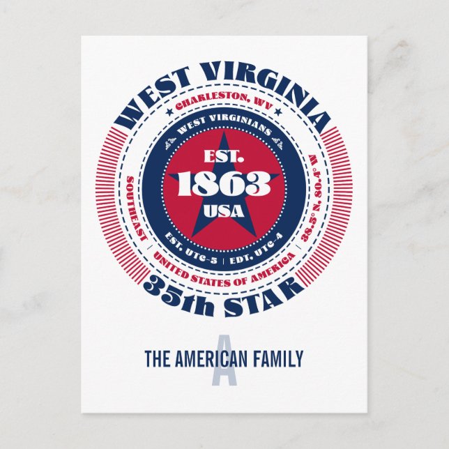 West Virginia, Charleston, WV, Patriotic, Monogram Postkarte (Vorderseite)