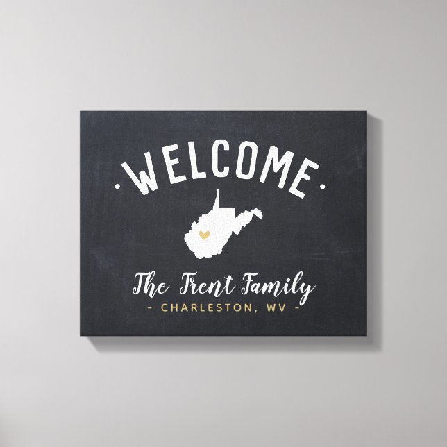 West Virginia Family Monogram Welcome Sign Leinwanddruck (Vorderseite)