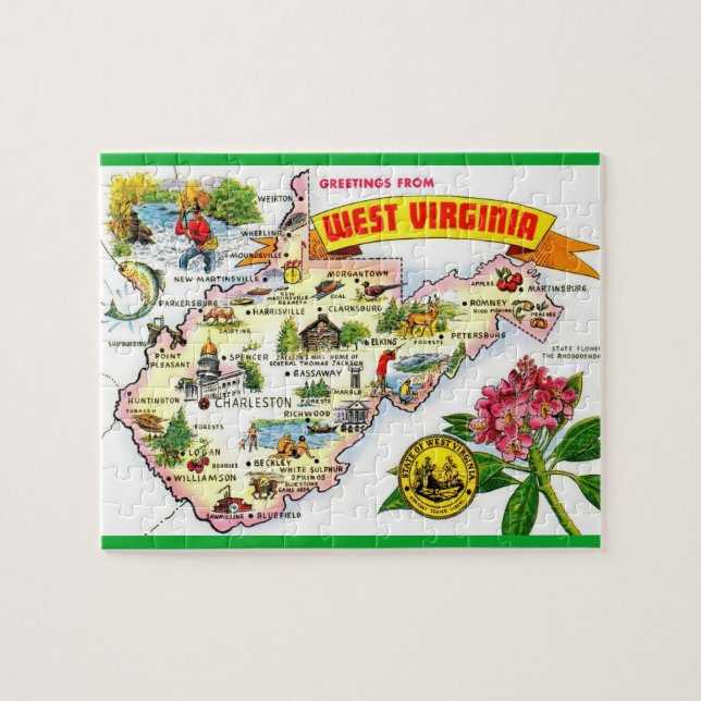 West Virginia farbenfrohe Karte Puzzle (Horizontal)