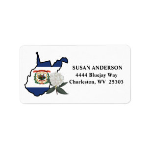 West Virginia Flag mit Staat Blume Rhododendron Adressaufkleber