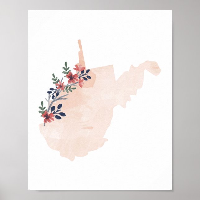 West Virginia Floral Watercolor Staat Poster (Vorne)