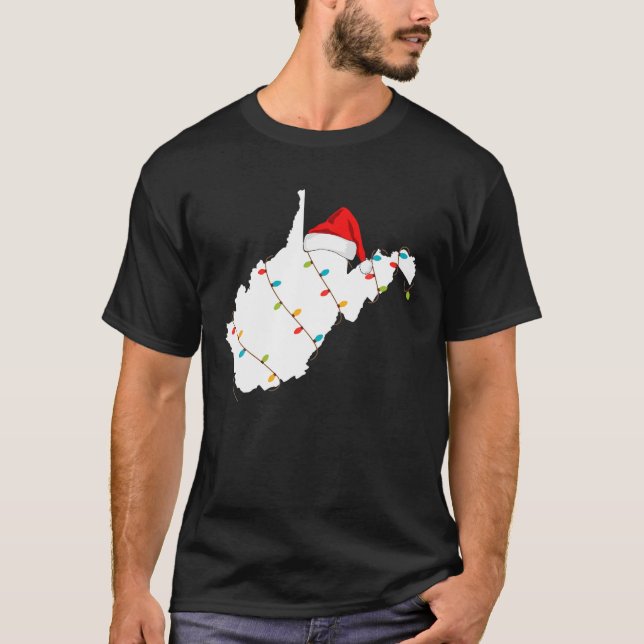 West Virginia Karte Weihnachten mit Weihnachtsmann T-Shirt (Vorderseite)