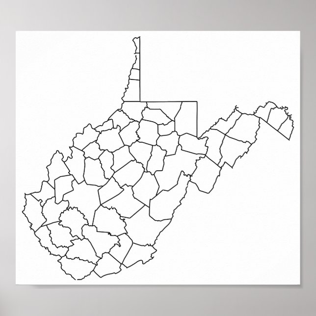 West Virginia Landkreises Leere Kontur Karte Poster (Vorne)