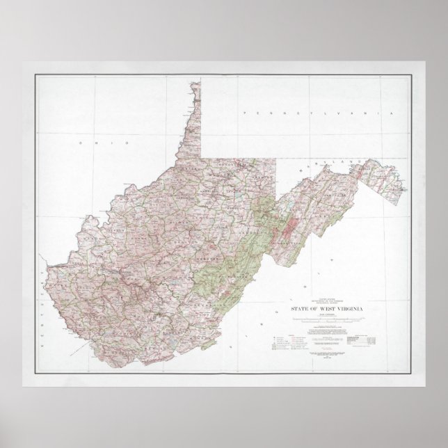 West Virginia Map (1984) WV Staat Atlas Poster (Vorne)
