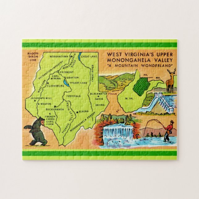 West-Virginia Monongahela-Tal Karte Puzzle (Horizontal)